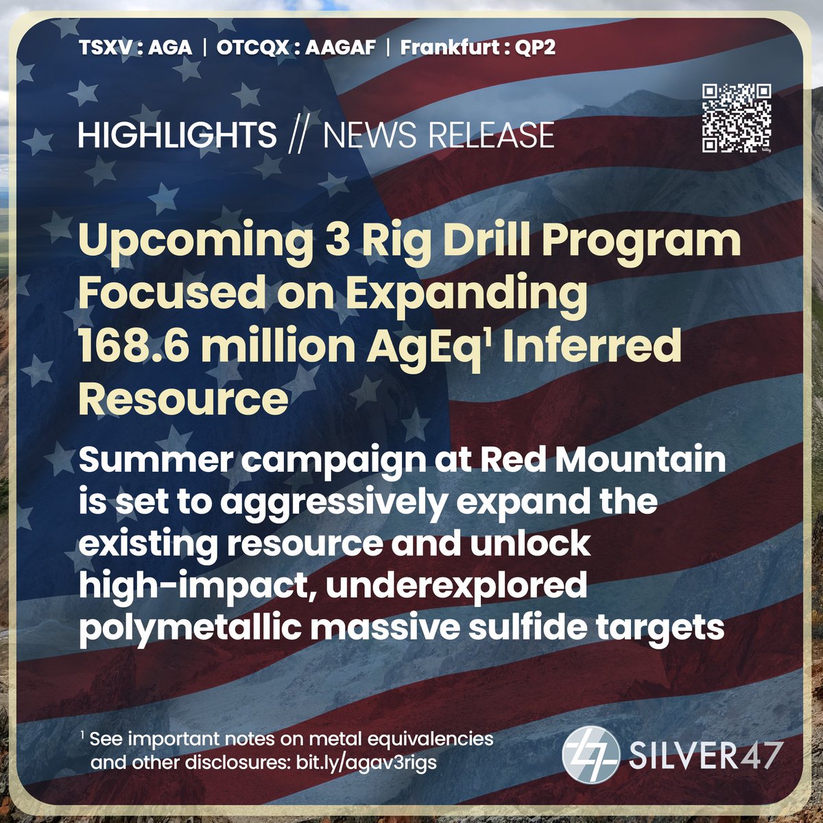 Silver47co's tweet photo. "Continued drilling at Dry Creek will further delineate the high-grade resource base already established in this prospective Alaskan district.” –CEO Galen McNamara $AGA.V $AAGAF 🎯 A fully funded, three-rig program at Red Mountain is set to aggressively expand the resource. https://t.co/rW10Yec2ST