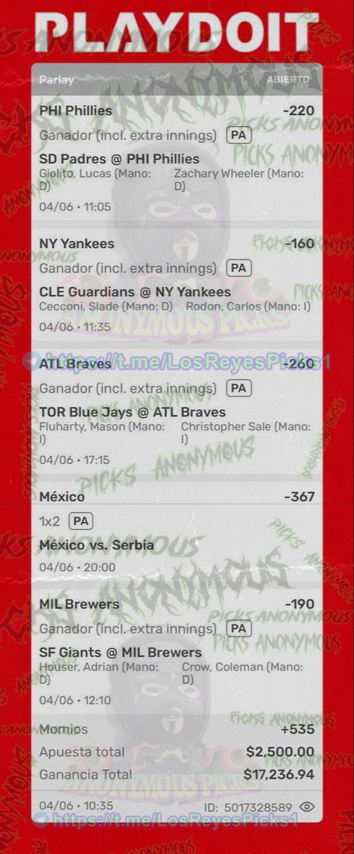 PicksAnonymous_'s tweet photo. Koala parlay de $17,236 🔥🎁

¿Van a querer todos los picks de hoy de Koala? 🤝 https://t.co/FyJ7t5RVQs