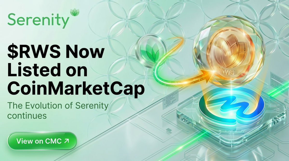 SerenityStech's tweet photo. 🚀 $RWS just landed on @CoinMarketCap .

There is a quiet kind of progress that does not need fireworks.

No hype.
No countdown.

Just the #token taking its place where the #market looks first, where people #verify before they trust, and trust before they buy.

For everyone following Serenity, it is a small page with a very familiar name on it.

🔹 Live charts and market data
🔹 Circulating supply and price tracking
🔹 $RWS, exactly where a long term project belongs

The evolution continues. Come take a look 👇
https://t.co/tbub9OPnrV