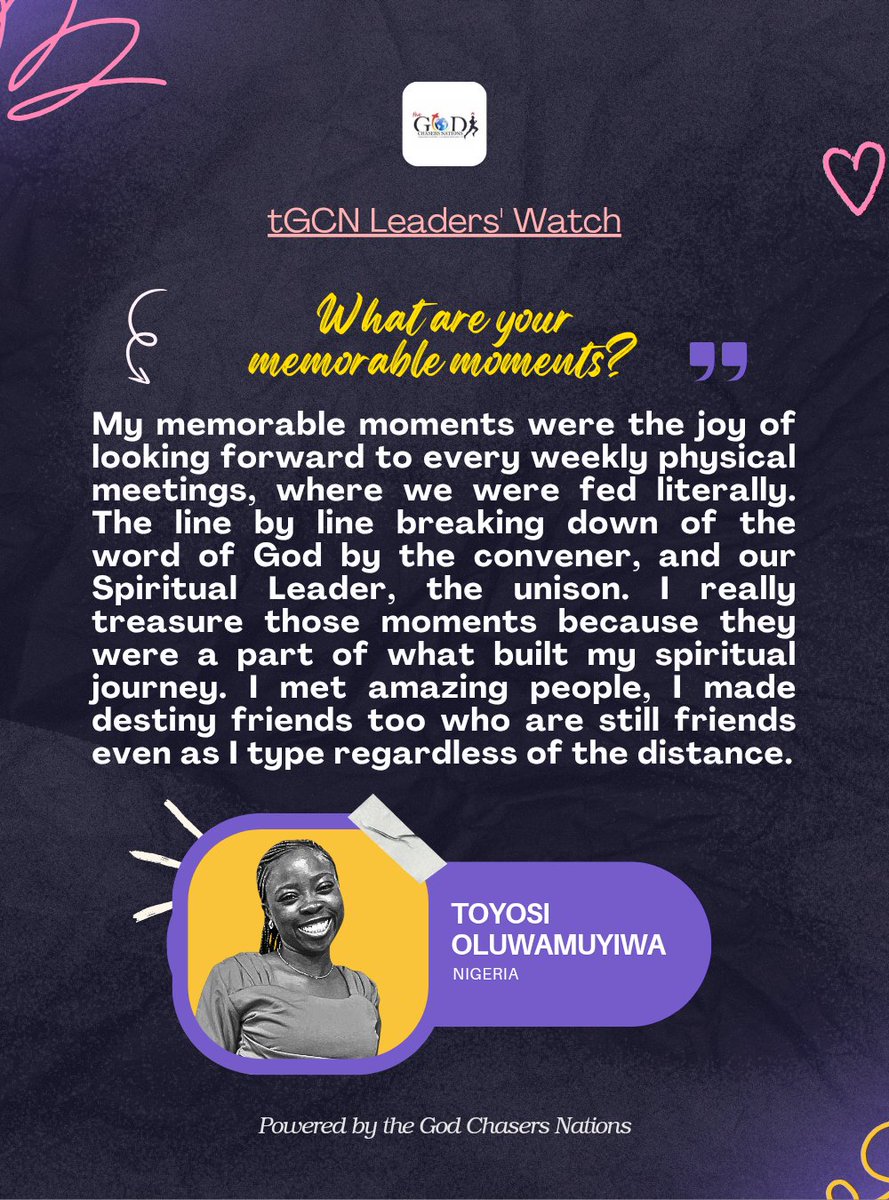 tGC_Nations's tweet photo. Leaders Watch

Great leaders may leave a position, but their impact continues to inspire generations.

Today, we spotlight one of our past leaders, celebrating their service, contributions, and their legacy  left behind.

#LeadersWatch
#ServantLeadership
#theGodChasersNation https://t.co/Z3puAwvIc7