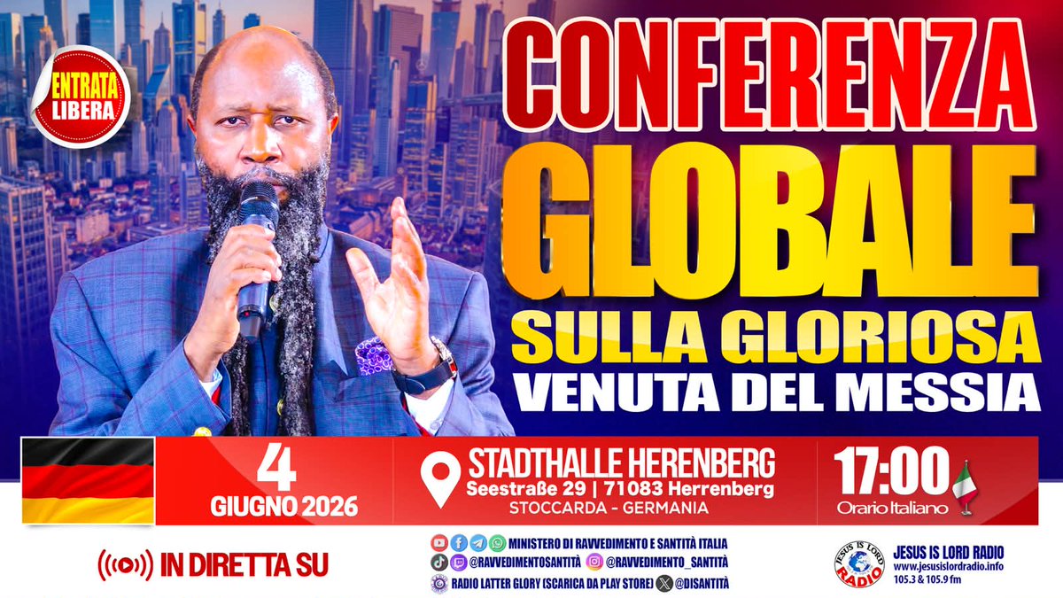 DiSantita's tweet photo. Conferenza globale dal tema: La venuta gloriosa del Messia | In diretta con traduzione in italiano, da Stuttgart, Germania | 4 Giugno 2026
Siete benvenuti! 
#StuttgartWordAblaze https://t.co/Kn4clthTfz