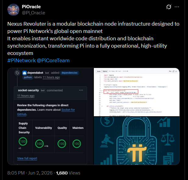 Inter_Saigon's tweet photo. PI NETWORK TIẾT LỘ BẢN NÂNG CẤP CƠ SỞ HẠ TẦNG “NEXUS” MỚI.

Cơ sở hạ tầng Nexus Revoluter của Pi Network được thiết kế để cho phép đồng bộ hóa blockchain toàn cầu và phân phối mã tức thời, có khả năng chuyển đổi mạnh mẽ.

Mạng Pi một lần nữa trở thành tâm điểm chú ý sau các cuộc thảo luận về một khái niệm cơ sở hạ tầng blockchain mô-đun mới có tên là Nexus Revoluter. Theo các bình luận từ cộng đồng, hệ thống này được thiết kế để hỗ trợ việc mở rộng mạng chính (mainnet) mở của Pi Network bằng cách cho phép đồng bộ hóa toàn cầu nhanh hơn và cải thiện khả năng mở rộng trên toàn bộ hệ sinh thái phi tập trung của nó.

Khái niệm này đã thu hút sự quan tâm đáng kể từ những người ủng hộ, vì nó đề xuất một khuôn khổ kỹ thuật nhằm mục đích chuyển đổi Pi Network thành một môi trường blockchain tiên tiến và hướng đến tiện ích hơn, có khả năng hoạt động ở quy mô toàn cầu.

Nexus Revoluter là gì?
Nexus Revoluter được mô tả là một cơ sở hạ tầng nút blockchain dạng mô-đun được thiết kế để tăng cường cách Pi Network quản lý mạng lưới các nút toàn cầu của mình. Nói một cách đơn giản, nó nhằm mục đích cải thiện cách phân phối dữ liệu, cập nhật và thay đổi trạng thái blockchain trong toàn bộ hệ sinh thái.

Thay vì dựa vào các phương pháp triển khai tuần tự truyền thống, hệ thống này được cho là hỗ trợ phân phối mã nguồn tức thời trên toàn thế giới. Điều này có nghĩa là về mặt lý thuyết, các bản cập nhật có thể được chia sẻ trên toàn bộ mạng cùng một lúc, cho phép các nút ở các khu vực khác nhau đồng bộ hóa hiệu quả hơn.

Cách tiếp cận này nhằm mục đích giảm thiểu sự chậm trễ trong việc nâng cấp hệ thống và cải thiện sự phối hợp giữa các nút tham gia vào mạng lưới.

Hỗ trợ mở rộng mạng chính toàn cầu

Một trong những ý tưởng cốt lõi đằng sau Nexus Revoluter là vai trò của nó trong việc hỗ trợ mạng chính mở toàn cầu của Pi Network. Khi hệ sinh thái blockchain mở rộng quy mô, việc duy trì hiệu suất ổn định trên tất cả các khu vực trở nên ngày càng phức tạp.

Hệ thống cơ sở hạ tầng dạng mô-đun cho phép các thành phần khác nhau của mạng hoạt động độc lập trong khi vẫn duy trì kết nối. Cấu trúc này có thể giúp cải thiện tính linh hoạt, khả năng mở rộng và độ tin cậy.

Trong bối cảnh của Pi Network, loại hệ thống này nhằm mục đích hỗ trợ quá trình chuyển đổi suôn sẻ hơn hướng tới việc mở rộng mạng chính (mainnet) hoàn chỉnh, nơi người dùng trên toàn thế giới có thể tương tác với blockchain mà không gặp phải các hạn chế kỹ thuật hoặc vấn đề đồng bộ hóa.

Khái niệm đồng bộ hóa chuỗi khối tức thời
Một tính năng nổi bật được nhấn mạnh trong các cuộc thảo luận về Nexus Revoluter là khả năng đồng bộ hóa chuỗi khối tức thời.

Đồng bộ hóa chuỗi khối đề cập đến quá trình đảm bảo tất cả các nút trong mạng đều chia sẻ cùng một phiên bản cập nhật của sổ cái chuỗi khối. Điều này rất cần thiết để duy trì tính nhất quán, bảo mật và sự tin cậy trong các hệ thống phi tập trung.

Trong các kiến ​​trúc blockchain truyền thống, việc đồng bộ hóa có thể mất thời gian, đặc biệt khi mạng lưới lớn hoặc phân tán về mặt địa lý. Sự chậm trễ có thể dẫn đến sự thiếu hiệu quả hoặc sự không nhất quán tạm thời trong dữ liệu.

Khái niệm đồng bộ hóa tức thời nhằm giải quyết những thách thức này bằng cách cho phép lan truyền nhanh hơn các bản cập nhật trên tất cả các nút cùng một lúc.

Nếu được triển khai thành công, điều này có thể cải thiện đáng kể khả năng phản hồi và hiệu quả của mạng.

Giải thích về cơ sở hạ tầng nút mô-đun
Kiến trúc mô-đun trong hệ thống blockchain đề cập đến một thiết kế trong đó các chức năng khác nhau của mạng được tách biệt thành các thành phần riêng biệt. Mỗi mô-đun có thể thực hiện một nhiệm vụ cụ thể trong khi vẫn hoạt động như một phần của hệ thống thống nhất.

Đối với cơ sở hạ tầng nút mạng, điều này có nghĩa là các nút khác nhau hoặc các nhóm nút khác nhau có thể đảm nhiệm các trách nhiệm khác nhau như xác thực, lưu trữ hoặc liên lạc.

Việc phân tách chức năng này có thể cải thiện khả năng mở rộng vì nó cho phép mạng lưới phát triển mà không làm quá tải các thành phần riêng lẻ.

Đối với Nexus Revoluter, thiết kế dạng mô-đun được mô tả như một cách để hỗ trợ sự phát triển lâu dài của Pi Network đồng thời duy trì tính ổn định trên cơ sở người dùng toàn cầu.

Chuyển đổi Pi thành một hệ sinh thái có tiện ích cao
Một ý tưởng quan trọng khác liên quan đến cơ sở hạ tầng này là việc chuyển đổi Pi Network thành một hệ sinh thái có tiện ích cao.

Trong thuật ngữ blockchain, tiện ích đề cập đến tính hữu dụng thực tế của mạng lưới. Điều này bao gồm các ứng dụng như thanh toán, ứng dụng phi tập trung, hợp đồng thông minh, hệ thống định danh và các dịch vụ dựa trên blockchain khác.

Một hệ sinh thái có tính ứng dụng cao là hệ sinh thái mà người dùng không chỉ nắm giữ tài sản kỹ thuật số mà còn tích cực sử dụng mạng lưới cho các mục đích thực tiễn.

Bằng cách cải thiện hiệu quả và khả năng mở rộng của cơ sở hạ tầng, Nexus Revoluter được cho là sẽ hỗ trợ phát triển các trường hợp sử dụng tiên tiến hơn trong hệ sinh thái Pi Network.

Tại sao cơ sở hạ tầng lại quan trọng đối với sự phát triển của Blockchain?
Cơ sở hạ tầng đóng vai trò then chốt trong việc quyết định sự thành công của bất kỳ mạng blockchain nào. Mặc dù việc người dùng chấp nhận và cộng đồng phát triển rất quan trọng, nhưng nền tảng kỹ thuật cơ bản mới là yếu tố quyết định khả năng mở rộng và hiệu suất của hệ thống.

Những thách thức chính về cơ sở hạ tầng trong công nghệ blockchain bao gồm:

- Tắc nghẽn mạng
- Xử lý giao dịch chậm Độ trễ
- Đồng bộ Khả năng mở rộng
- Hạn chế Độ phức tạp vận hành cao

Các hệ thống mô-đun và đồng bộ được thiết kế để giải quyết những thách thức này bằng cách nâng cao hiệu quả và giảm thiểu các điểm nghẽn.
Trong bối cảnh này, Nexus Revoluter đại diện cho một bước tiến về mặt khái niệm hướng tới việc củng cố nền tảng kỹ thuật của hệ sinh thái.
Phân phối mã nguồn và bản cập nhật trên toàn cầu
Một trong những tính năng được thảo luận nhiều nhất của hệ thống là khả năng hỗ trợ phân phối mã nguồn trên toàn cầu.

Trong các hệ thống phần mềm truyền thống, các bản cập nhật thường được triển khai theo từng giai đoạn hoặc theo từng khu vực. Trong các hệ thống blockchain, các bản cập nhật phải được đồng bộ hóa cẩn thận trên các nút phi tập trung để đảm bảo tính nhất quán.

Ý tưởng đằng sau việc phân phối toàn cầu là cho phép triển khai các bản cập nhật trên toàn bộ mạng cùng một lúc, giảm sự phân mảnh và cải thiện sự đồng bộ giữa các nút.

Cách tiếp cận này có thể giúp đảm bảo rằng tất cả các thành viên tham gia trong hệ sinh thái đều đang sử dụng cùng một phiên bản hệ thống mọi lúc.

Giải thích cộng đồng và bối cảnh ngành
Cũng giống như nhiều dự án phát triển liên quan đến blockchain, phần lớn các cuộc thảo luận xung quanh Nexus Revoluter đến từ sự diễn giải và bình luận của cộng đồng hơn là từ các tài liệu kỹ thuật công khai chi tiết đầy đủ.

Những người ủng hộ xem đây là dấu hiệu của sự đổi mới liên tục trong hệ sinh thái Pi Network, đặc biệt là về khả năng mở rộng và phát triển cơ sở hạ tầng.

Đồng thời, điều quan trọng cần nhận ra là các khái niệm về cơ sở hạ tầng blockchain thường phát triển theo thời gian khi các mạng lưới chuyển từ giai đoạn phát triển ban đầu sang các triển khai hoàn thiện hơn.

Trong toàn bộ ngành công nghiệp blockchain, kiến ​​trúc mô-đun đã trở thành một chủ đề được thảo luận rộng rãi, đặc biệt là liên quan đến các thách thức về khả năng mở rộng và khả năng tương tác.

Nhiều dự án blockchain hiện đại đang khám phá những phương pháp tương tự để cải thiện hiệu suất và hỗ trợ việc áp dụng trên toàn cầu.

Vai trò của khả năng mở rộng trong sự phát triển của Web3
Khả năng mở rộng là một trong những yếu tố quan trọng nhất định hình tương lai của công nghệ Web3. Khi các mạng phi tập trung mở rộng, chúng phải có khả năng xử lý số lượng người dùng và giao dịch ngày càng tăng mà không ảnh hưởng đến hiệu suất.

Nếu thiếu cơ sở hạ tầng có khả năng mở rộng, hệ sinh thái blockchain có nguy cơ trở nên chậm chạp, tốn kém hoặc kém hiệu quả khi phát triển.

Các hệ thống như hệ thống được mô tả trong Nexus Revoluter phù hợp với mục tiêu rộng lớn hơn của ngành công nghiệp là xây dựng các mạng lưới phi tập trung có khả năng mở rộng, hiệu quả và truy cập toàn cầu.

Tác động tiềm tàng đến sự phát triển của mạng Pi
Nếu các nguyên tắc đằng sau Nexus Revoluter được triển khai hiệu quả, chúng có thể góp phần mang lại một số cải tiến tiềm năng trong hệ sinh thái Pi Network.

Những điều này có thể bao gồm:

- Cập nhật mạng nhanh hơn
- Cải thiện khả năng phối hợp giữa các nút;
- Tăng cường khả năng mở rộng;
- Hiệu suất mạng chính ổn định hơn;
- Sẵn sàng hơn cho việc áp dụng toàn cầu.

Những cải tiến như vậy có thể hỗ trợ sự phát triển lâu dài của hệ sinh thái thành một nền tảng blockchain mạnh mẽ và hướng đến tiện ích hơn.

Phần kết luận
Việc giới thiệu Nexus Revoluter như một khái niệm về cơ sở hạ tầng nút blockchain dạng mô-đun làm nổi bật các cuộc thảo luận đang diễn ra về khả năng mở rộng, đồng bộ hóa và sự sẵn sàng toàn cầu trong hệ sinh thái Pi Network.
Bằng cách tập trung vào phân phối mã tức thời, đồng bộ hóa chuỗi khối và kiến ​​trúc mô-đun, khái niệm này phản ánh những nỗ lực rộng lớn hơn trong ngành nhằm xây dựng các hệ thống phi tập trung hiệu quả và có khả năng mở rộng hơn.

Mặc dù phần lớn thông tin hiện tại dựa trên sự diễn giải và bình luận của cộng đồng, nhưng nó nhấn mạnh tầm quan trọng của đổi mới cơ sở hạ tầng trong việc định hình tương lai của mạng Web3.

Khi Pi Network tiếp tục phát triển, sự chú ý sẽ vẫn tập trung vào việc các khái niệm kiến ​​trúc này được chuyển hóa như thế nào thành hiệu năng thực tế và tiện ích của hệ sinh thái.
Tóm lại, khả năng mở rộng và đồng bộ hóa sẽ đóng vai trò then chốt trong việc xác định mức độ hiệu quả của mạng lưới trong việc hỗ trợ việc áp dụng toàn cầu và tăng trưởng dài hạn.

Theo Victoria Hale