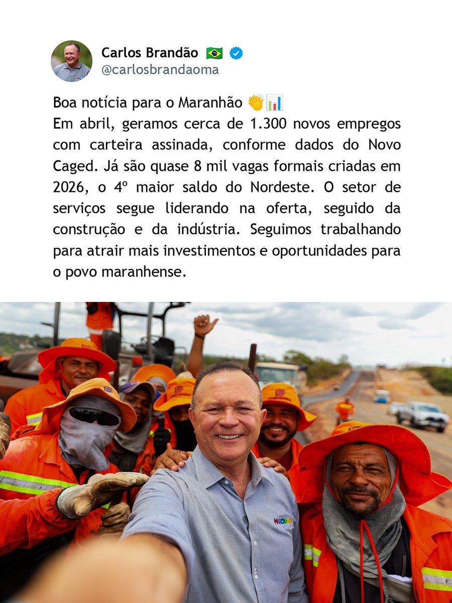 carlosbrandaoma's tweet photo. Esse resultado reflete um conjunto de ações que temos adotado para fortalecer o ambiente de negócios e estimular a atividade econômica em diferentes regiões do nosso estado.

Para quem desejar conhecer os dados com maior profundidade, a análise completa elaborada pelo Imesc está disponível no portal https://t.co/EqtWpkou1C.