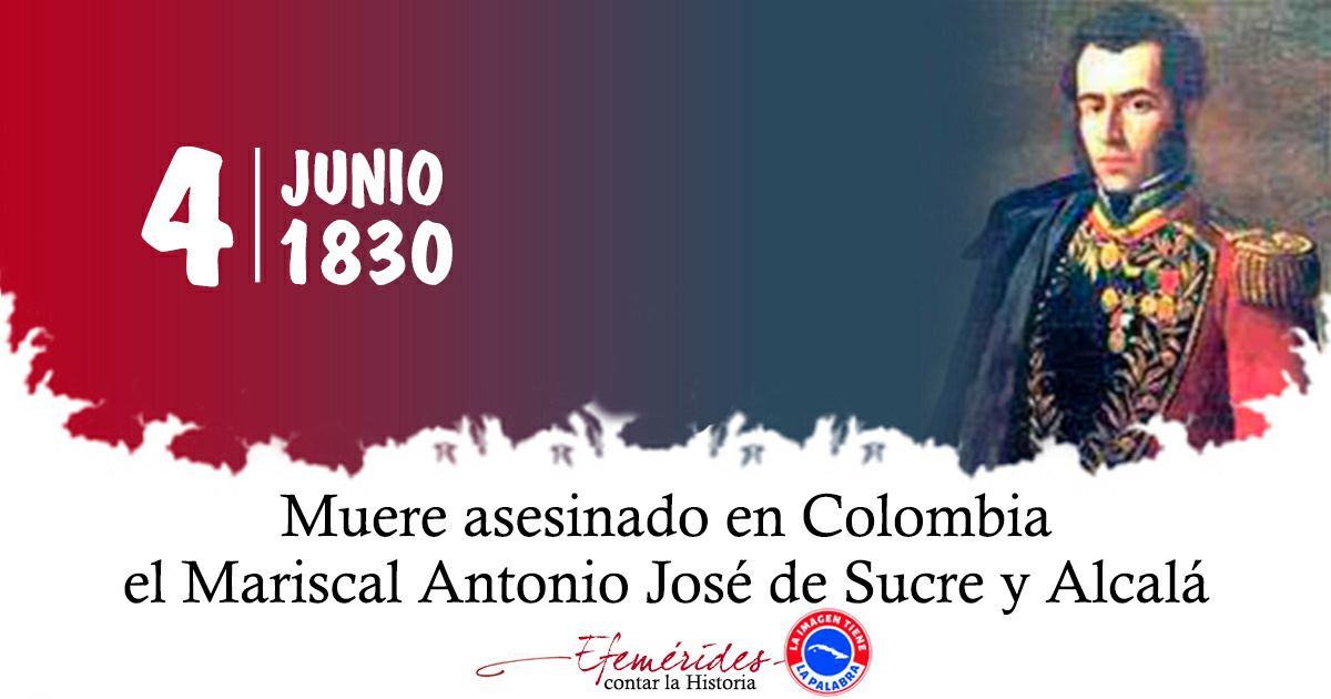 DaniloFern65's tweet photo. #TenemosMemorias
#CubaRecuerda
#LatirAvileño 
4 de junio de 1830 falleció Antonio José de Sucre, un destacado prócer de la independencia americana. https://t.co/IvUzCDlUMD