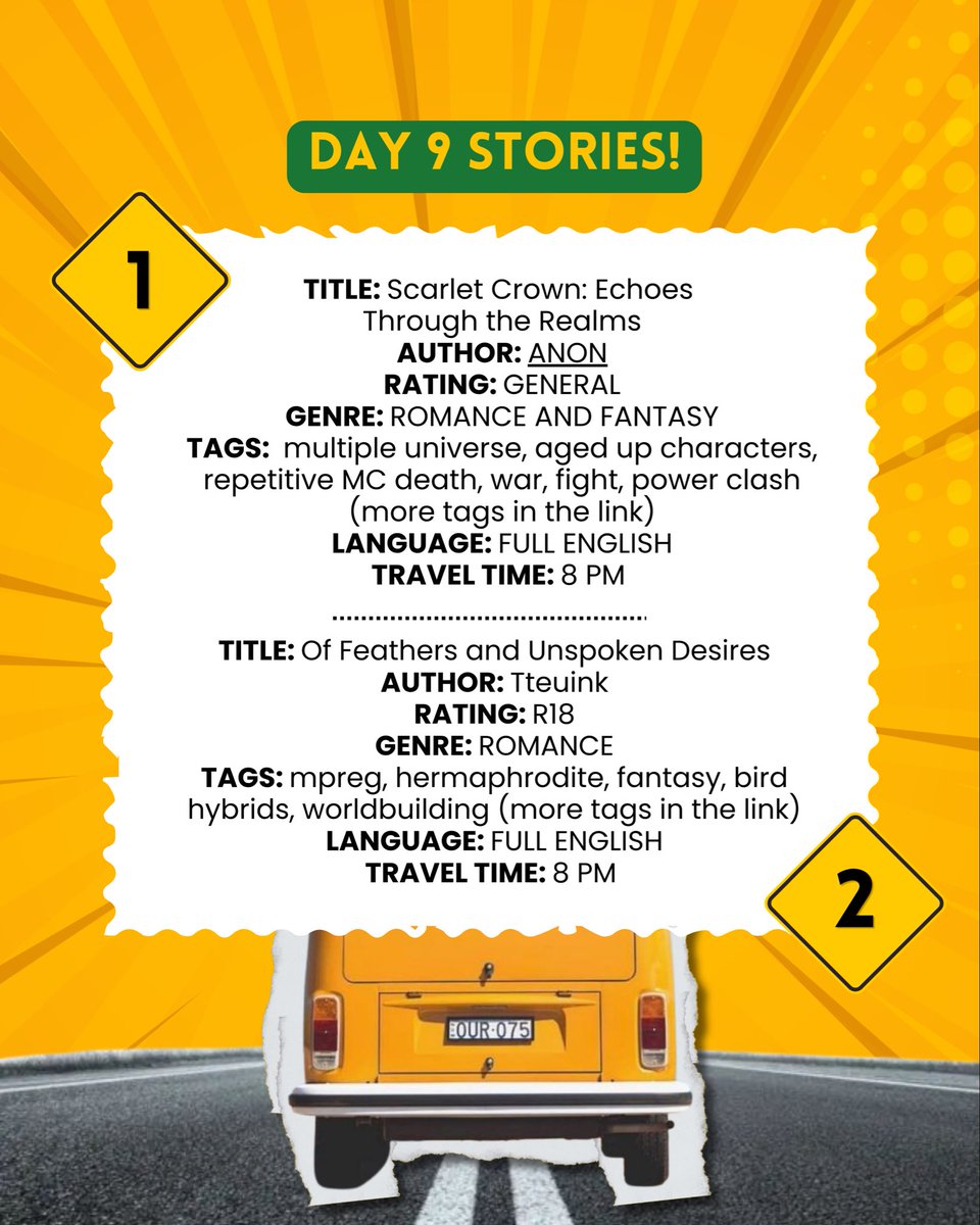 litoldemons's tweet photo. #TREASUREGetAUway DAY 9 ROUTE IS OPEN! 🛣️🚘

2 stories to open our long list of adventure by our incredible authors, taking you to a unique journey!

Hop on 9th route and share your thoughts with #TRSRGetAUway_Route9 💬💛 

Want to read these stories? Reader's Registration is still up! Don’t miss the ride and check below! ⤵️