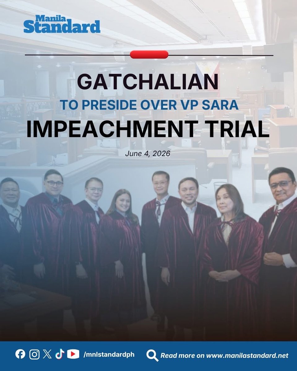 mnlstandardph's tweet photo. Senate President Pro Tempore and acting Senate President Sherwin Gatchalian on Thursday announced he will preside over the upcoming impeachment trial of Vice President Sara Duterte, in accordance with Senate rules.

In a press briefing, Gatchalian confirmed his role and plans to coordinate with the Senate Secretary regarding scheduling.

Read more: https://t.co/lL0kbhxKvG