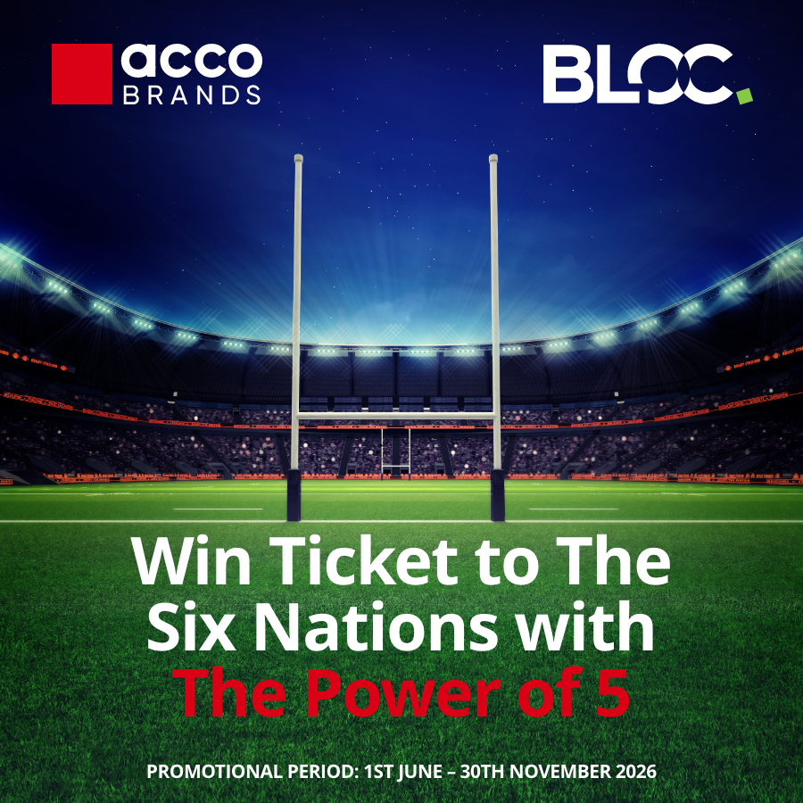 BLOCgrp's tweet photo. We're excited to launch the ACCO Brands Power of 5 Incentive - a six-month opportunity to drive growth and compete for exclusive hospitality at the 2027 Six Nations England vs Scotland match.

Contact marketing@bloc-group.co.uk to access the marketing toolkit. https://t.co/O2OptTU2Dq