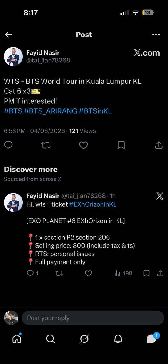 eveee0309__'s tweet photo. BE AWAREEE OF THIS SCAMMER‼️‼️@tai_jian78268 
stole my words and payment proof !
And when i exposed him he just blocked me !!
If anyone seeing payment proof for sec311 Seat F09-F12, its a scam cus THESE SEATS R MINE!! pls be aware🥲🥲

#BTS_ARİRANG #btsinkl #bts https://t.co/7nYmPVlgd8