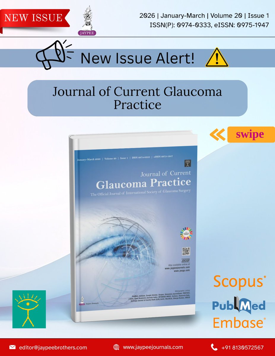 JaypeeJournals's tweet photo. This issue highlights advances in glaucoma and cataract management, emphasizing surgical outcomes, the impact of systemic factors, the value of structured training, and the importance of early, tailored interventions.
To grasp the topics in detail: https://t.co/9khDCi0WNd https://t.co/Oi3k3513QV