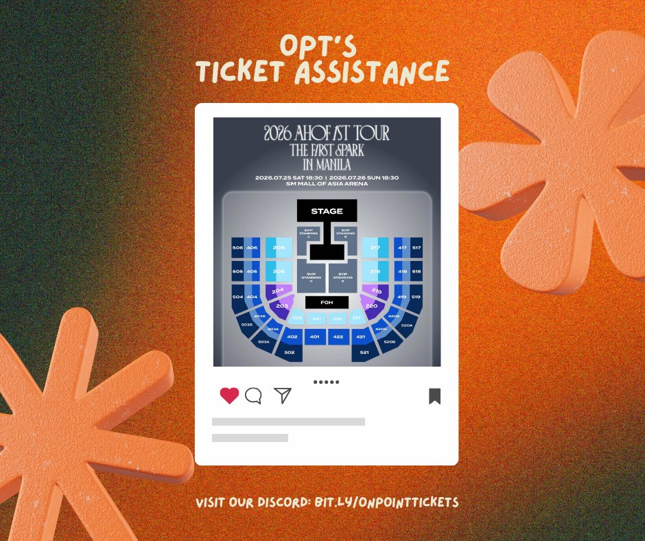 onpointticket's tweet photo. 🎟️ AHOF IN MANILA! – Let us secure your tickets!

Safe, trusted, and hassle-free.

✅ Tickets under your name & account
✅ Transparent, proven service
✅ Hundreds of happy clients

Join our discord for more info: https://t.co/KfPFlDnscf

⚠️ Note: While we give 100% effort, tickets are not guaranteed as they depend on the official site's system.

#AHOF #아홉
#THE_FIRST_SPARK
#THE_FIRST_SPARK_IN_MANILA