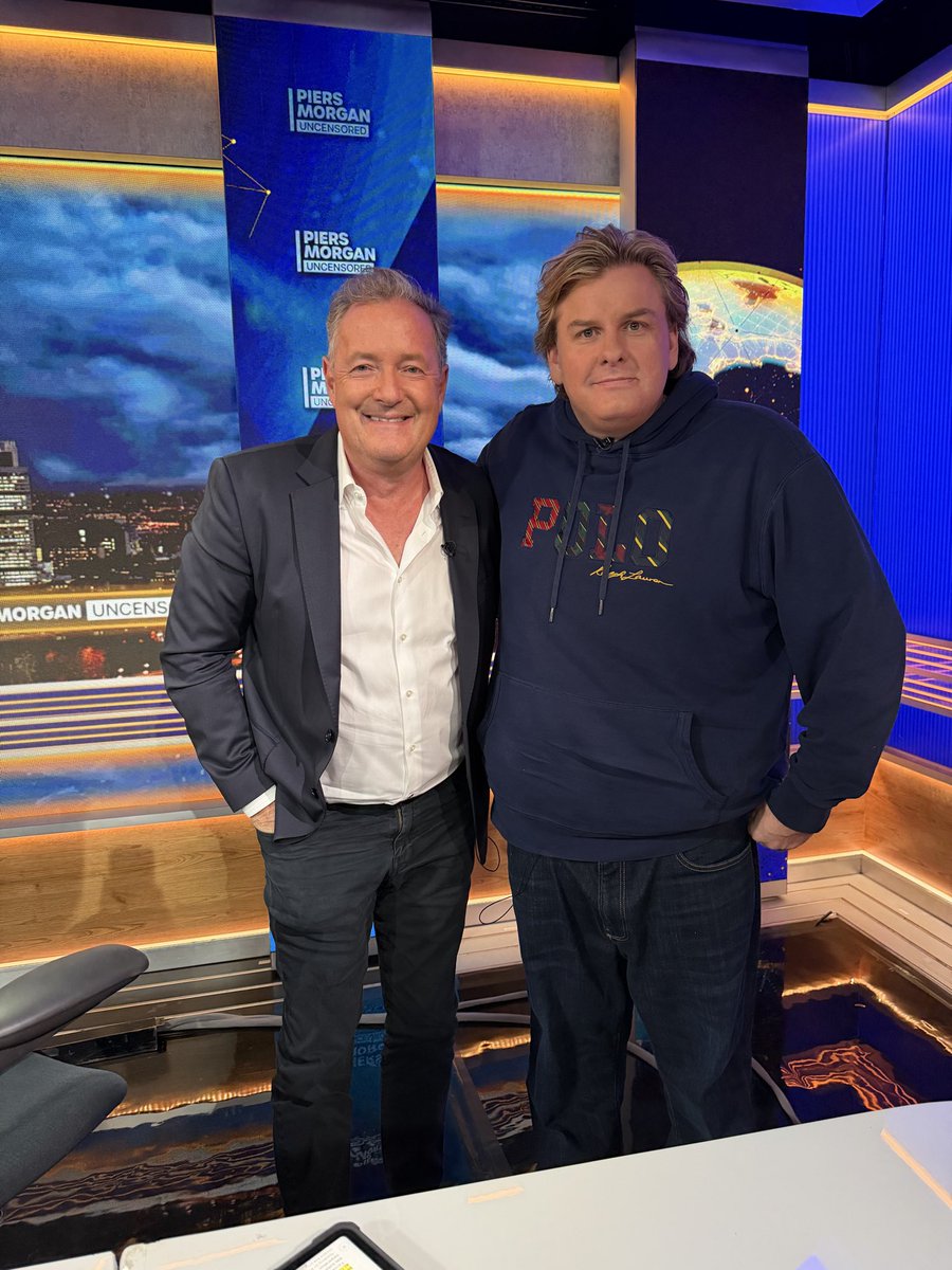 piersmorgan's tweet photo. UPDATE: 1.4 million views now for my recent interview with @TimJDillon - one of our most-watched @PiersUncensored shows of the year. Great to see you in London, Tim, and thanks for a brilliant chat. 
ICYMI: 
https://t.co/T4i0DufCwp https://t.co/NlGiZytXup