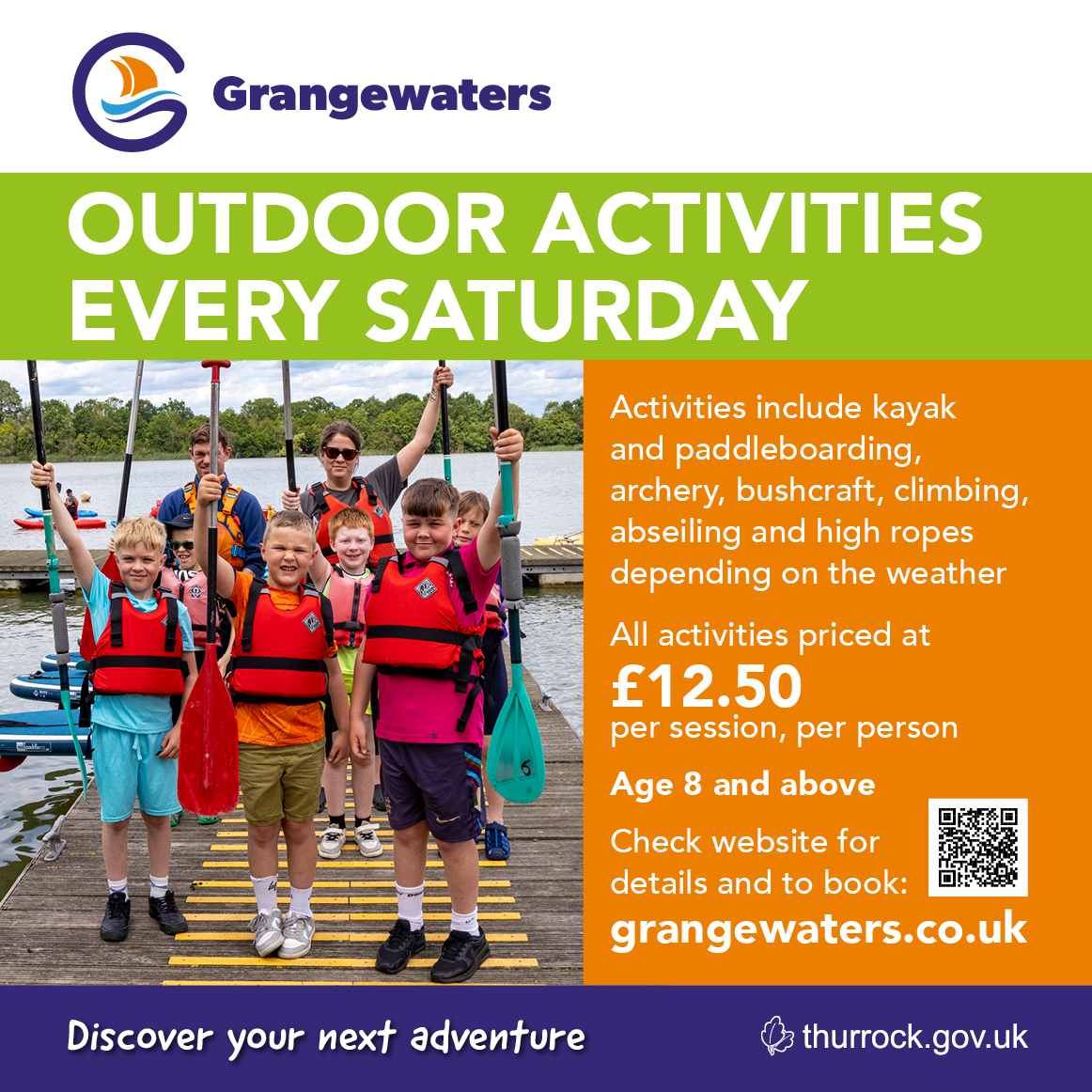 thurrockcouncil's tweet photo. Did you know, Grangewaters is now open afterschool during the week and on Saturdays with great outdoor activities, from kayaking 🛶   to bushcraft and 🏹 archery? Discover your next adventure:  https://t.co/TOtQAoTZwa https://t.co/fpoOg1wxXl