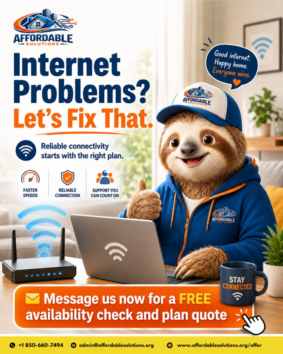 Affordable43652's tweet photo. Internet Problems? Let’s Fix That!

Call: (850) 660-7494
Visit: https://t.co/LZotzNAYqd
Email us at: admin@affordablesolutions.org

#HighLight #Followers #AffordableSolutions #FastInternet #WiFiSolutions #ReliableInternet #StayConnected #HomeInternet #InternetService https://t.co/sL5HkWaFKL
