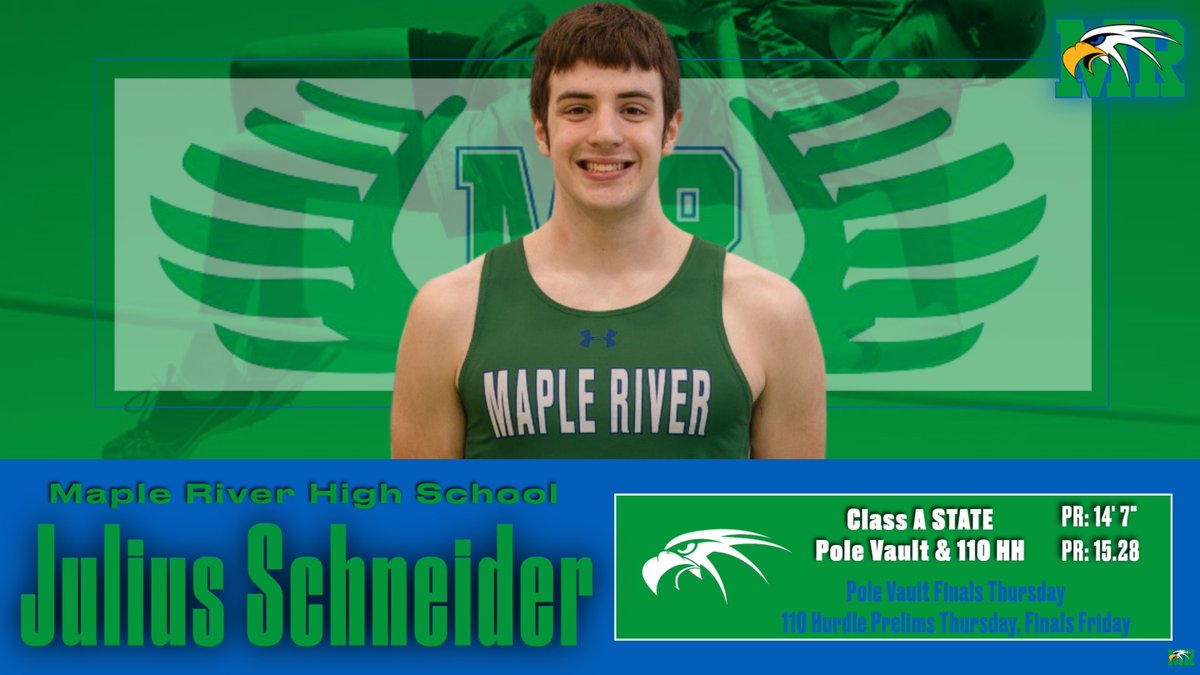 MRTandF's tweet photo. Good Luck at STATE!
Julius has Pole Vault Finals Thursday along wioth prelims in the 110 Hurdles, 4x100 and 4x200.
#wearemapleriver https://t.co/mHbNNONHY8