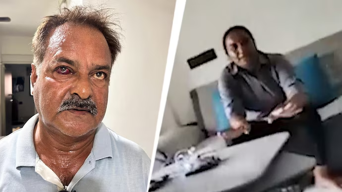 IndiaToday's tweet photo. Woman cop punches, kicks visually impaired man, hits him with a stick; suspended.

By: @AtulTiwari90

https://t.co/kHTw0pWjr4 https://t.co/fCFLyjReos