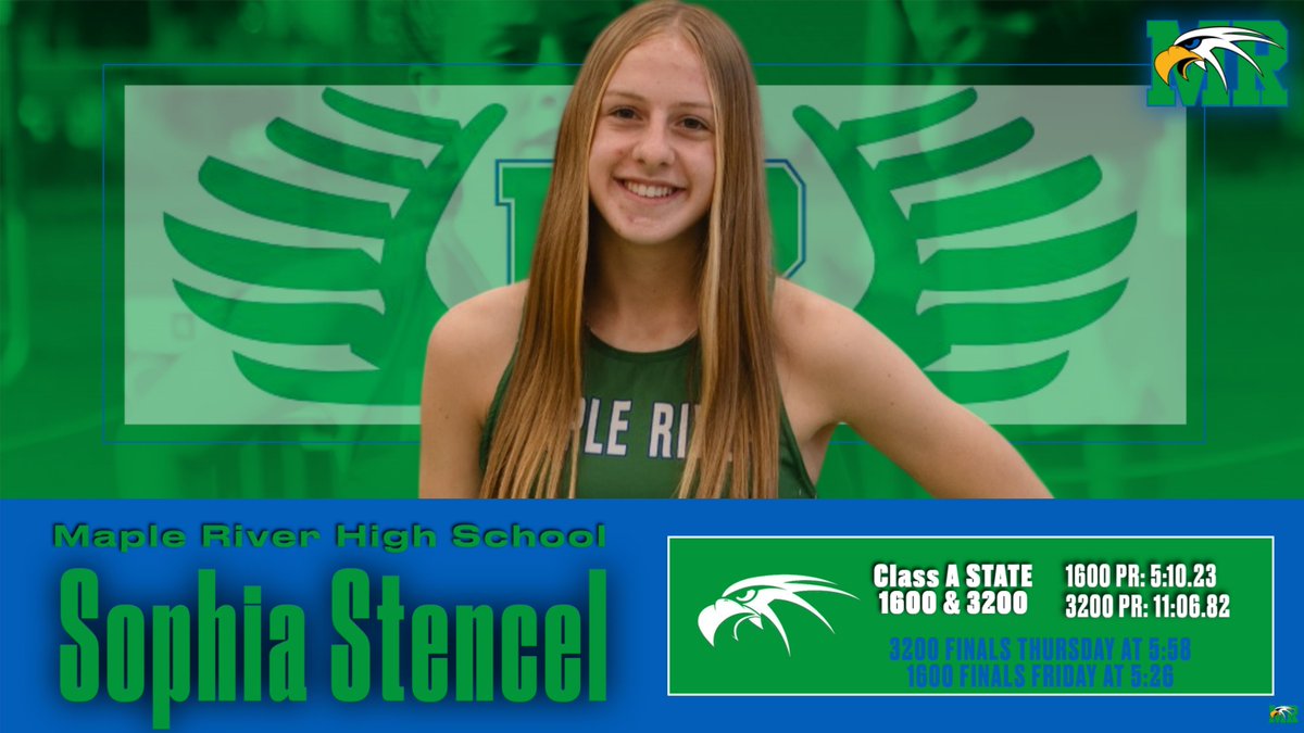 MRTandF's tweet photo. Good Luck at STATE!
Sophia has the 3200 Final Thursday and the 1600 Final on Friday.
#wearemapleriver https://t.co/Z4LV4J5aph