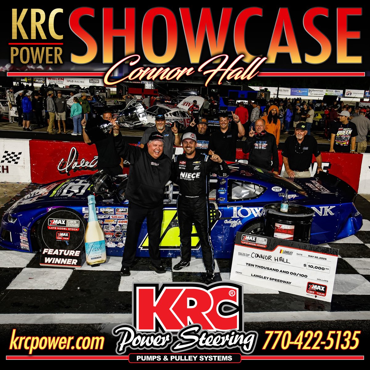 KRCPower's tweet photo. 🏆 Congratulations to Connor Hall for being selected for this week's KRC Power Steering Racer Showcase for winning the CARS Tour Hampton 125 Late Model Stock Car Race at Larry King Law's Langley Speedway. Great job! 🏁

📞 (770) 422-5135 • 🖥 https://t.co/RCoDZN1XII https://t.co/mucacsgRaF