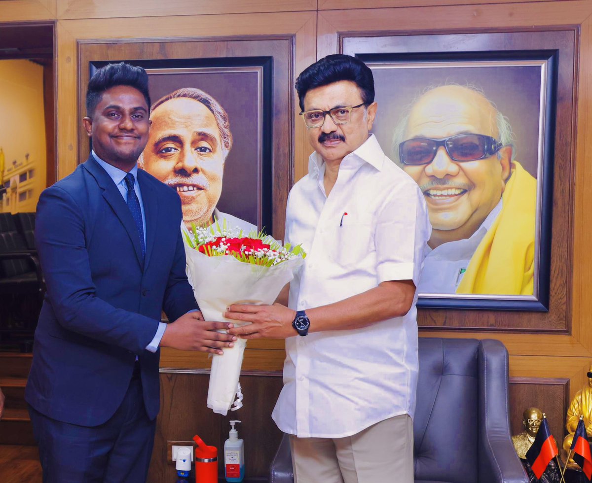 imfazlullah's tweet photo. I paid a courtesy visit on former #TamilNadu CM Mr. @mkstalin, as an inl Journalist &amp; a Tv news Anchor. He warmly embraced &amp; inquired about my well-being. On behalf of the people of #SriLanka, I gratefully remember his humanity, which extended hand during the disaster. #dmk https://t.co/S81icgaQ2O