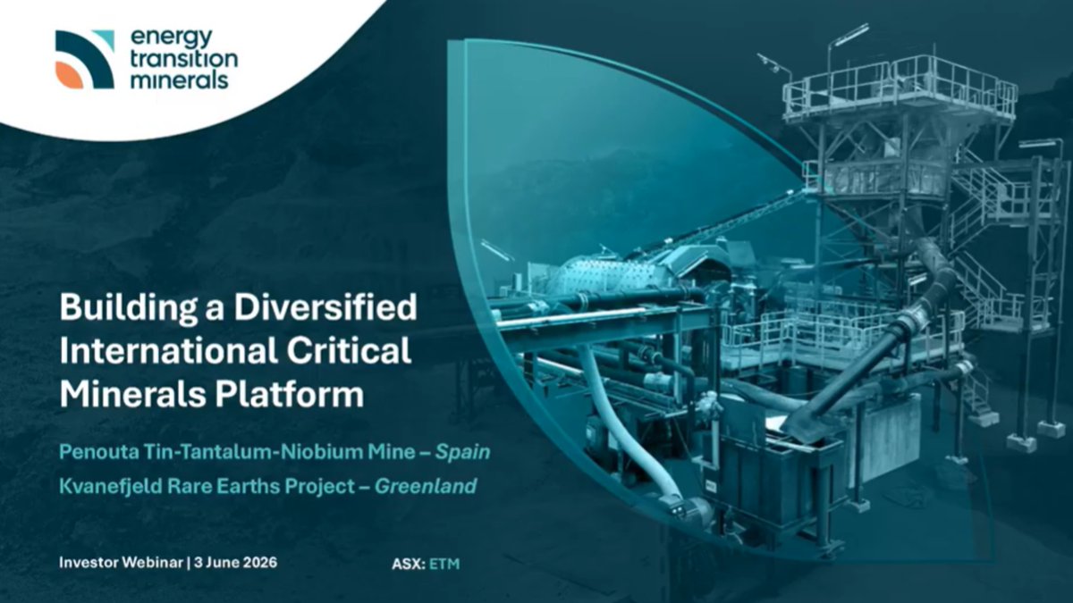 ETM__ASX's tweet photo. Webinar replay now live 🎥

Our Managing Director, Daniel Mamadou, provides an update on strategy, Alexander B. Gray's Advisory Board appointment and key developments at our Penouta Tin-Tantalum Project and Kvanefjeld Rare Earths Project.

Watch here: https://t.co/xNArylOy8r https://t.co/B8hj6VKcfw