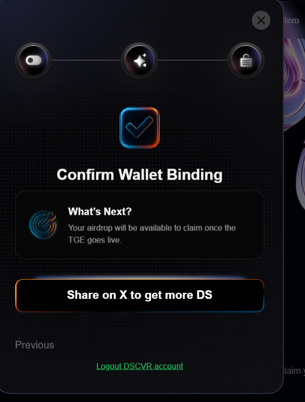 BOAlambo's tweet photo. 🎉 I've successfully bound my wallet for the DSCVR Airdrop!
Early community members are being rewarded.
Have you checked yours yet?

👉 https://t.co/DnIPcbl2a1

#DSCVR #Airdrop https://t.co/JmwtjPPZNc