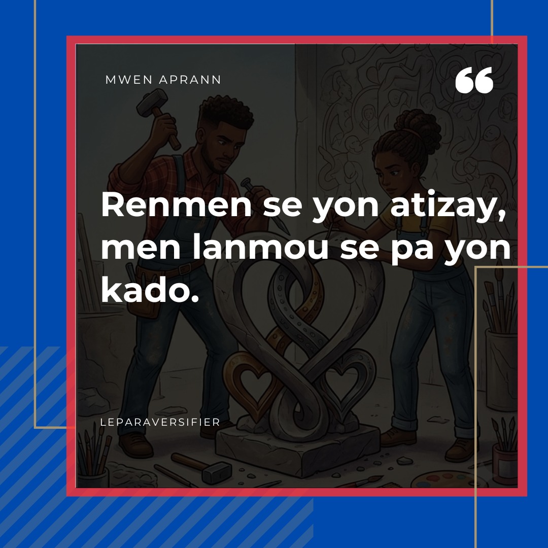 JKSromancier's tweet photo. Pa chache lanmou ankò tankou yon trezò kache moun jwenn pa chans ! Pran zouti w yo — anpati, pasyans, kouraj, kominikasyon — epi kòmanse, jou apre jou, taye pi bèl santiman ki egziste a !

Bon Jedi !
Voye je sou tèt ou !

Leparaversifier♿ https://t.co/Aal1HHpvF2