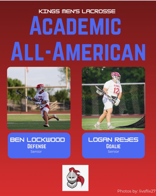 KINGSHSLAX's tweet photo. Congrats to our scholar athletes Ben Lockwood ‘26 and Logan Reyes ‘26 who were both selected as 2026 Academic All Americans for Southern Ohio Lacrosse!!! 🥍⚔️#kingsstrong @kingsathletics @CinDayLAX @swohiolax @ECC_Sports https://t.co/PzPkiwCY1b