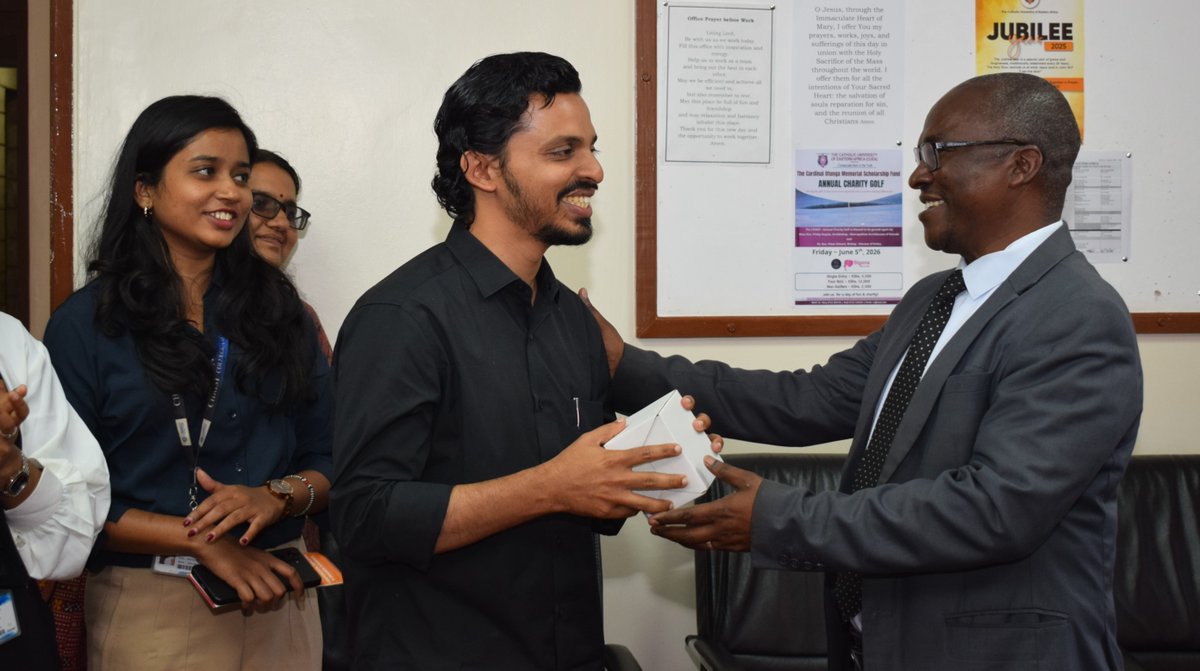 cuea_official's tweet photo. On Wednesday June 3, 2026 we had the pleasure of hosting students from Christ College, Irinjalakuda, Kerala, India a university established by the Carmelites of Mary Immaculate (CMI) which is in collaboration with CUEA. The students were led by Fr. Anto Emmatty, CMI an administrator with the college and Fr. Justin Ukken, CMI a local missionary. Our DVC Academics and Student Affairs Prof. Justus Munyoki and the Director Linkages, Sr. Dr. Bibiana Ngundo hosted them. #exchange #education #Partnership #collaboration