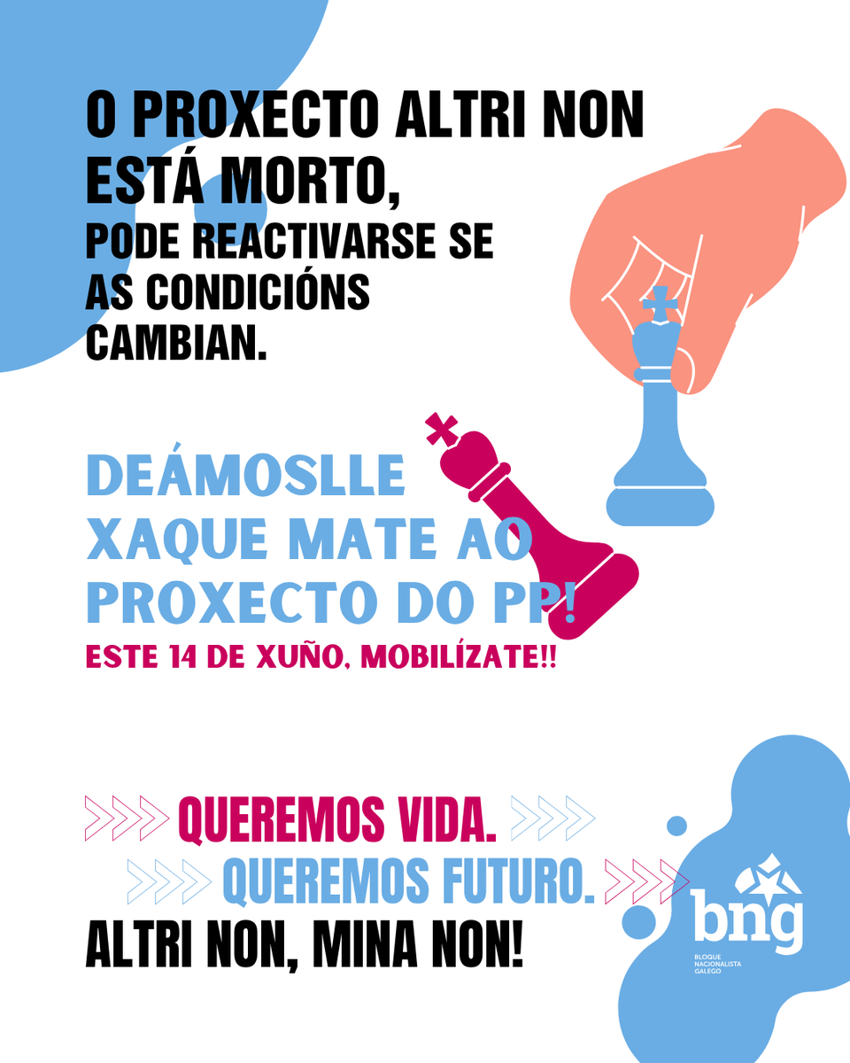 obloque's tweet photo. 🚨 O proxecto ALTRI non está morto, pode reactivarse se as condicións cambian.

✊ Deámoslle xaque mate ao proxecto do PP en Palas de Rei!
✊ Este 14 de xuño, mobilízate!
· 12 horas, Praia do Vao da Illa de Arousa. https://t.co/dI5Ggoyegx