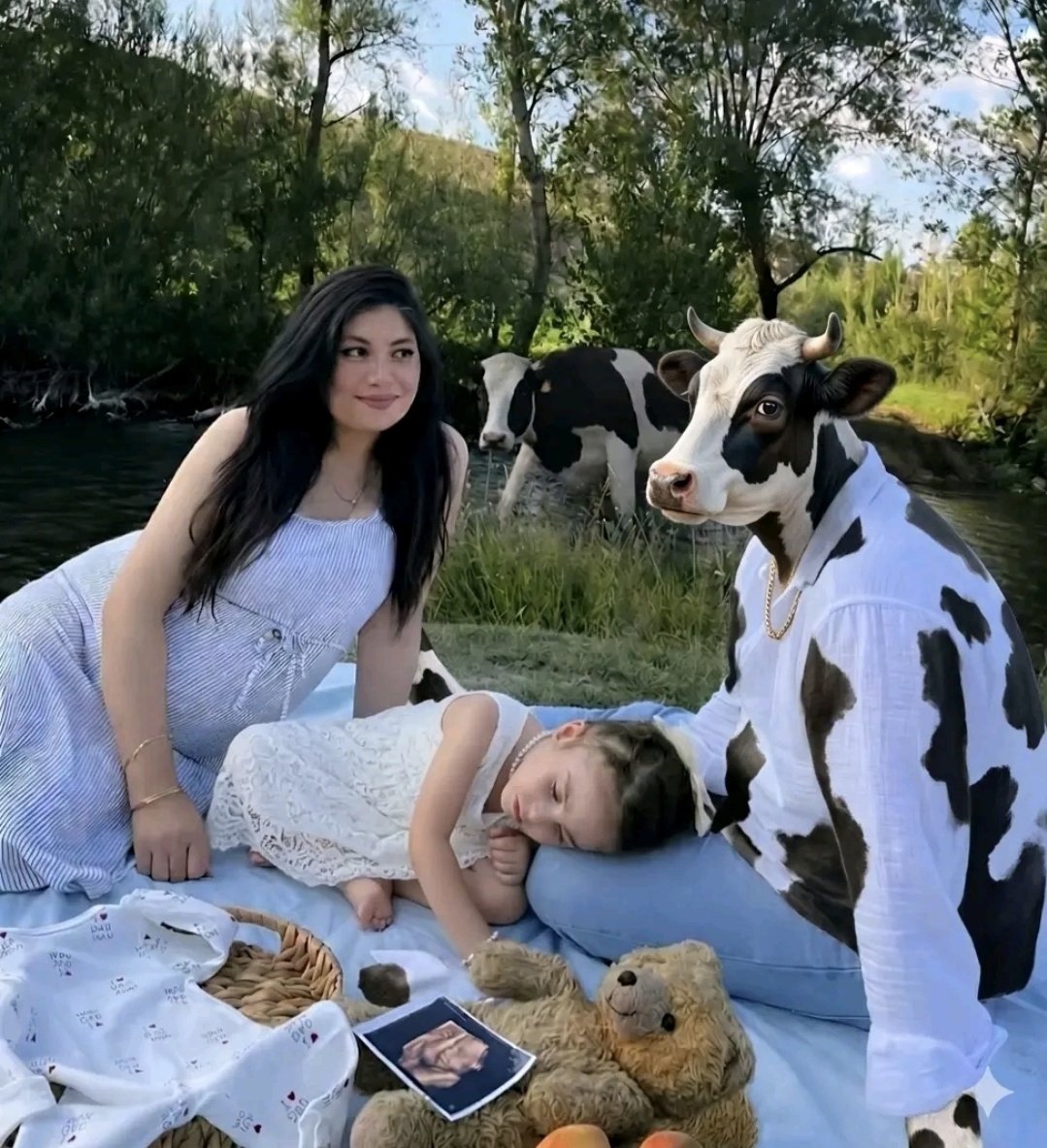 tepki_tr's tweet photo. Piknikte ailecek çektikleri fotoğrafta arkada çıkan ineği kaldıramayan adam, takipçilerinden fotoğrafı düzenlemelerini isteyince ortaya yüzleri güldüren renkli görüntüler çıktı. https://t.co/ffXACXE0dz