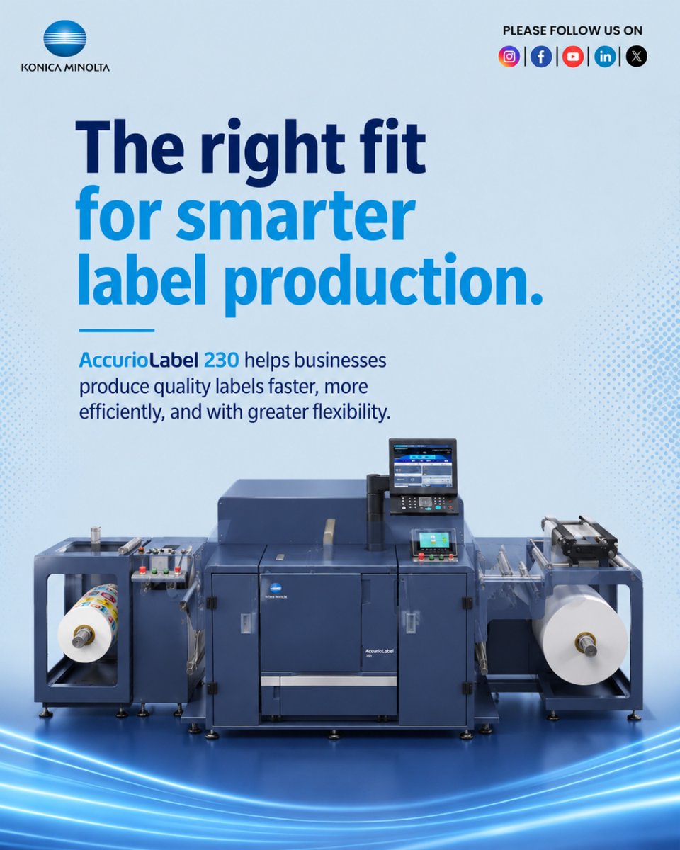 KonicaMinoltaME's tweet photo. The right print solution should fit your workflow, your goals, and your growth.

AccurioLabel 230 is built for businesses looking for reliable, high-quality digital label production in a compact, flexible system that integrates seamlessly into existing operations.

#KonicaMinolta https://t.co/bzxWkXytjm