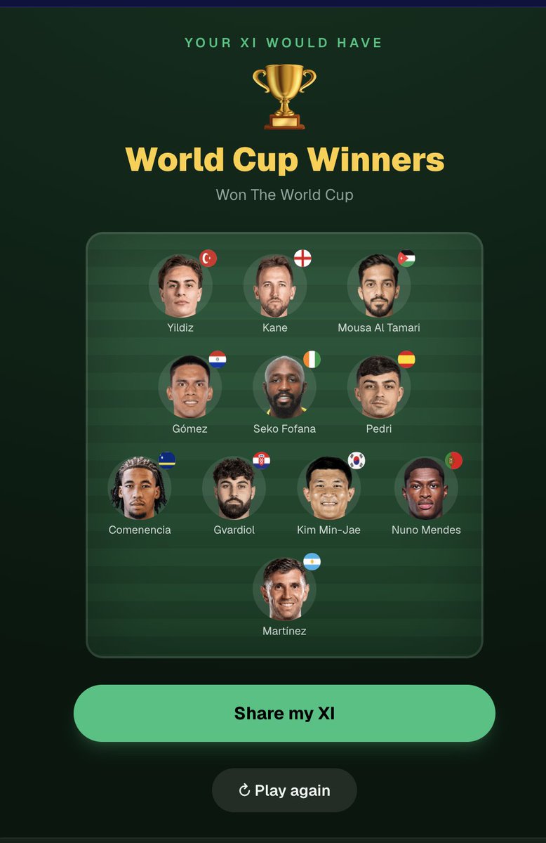 Statz_Ai's tweet photo. Built a quick tool for the World Cup. 

Give it a go using the link below. 

Play :  https://t.co/7aUjDCiRjD https://t.co/WNxX37xgnY