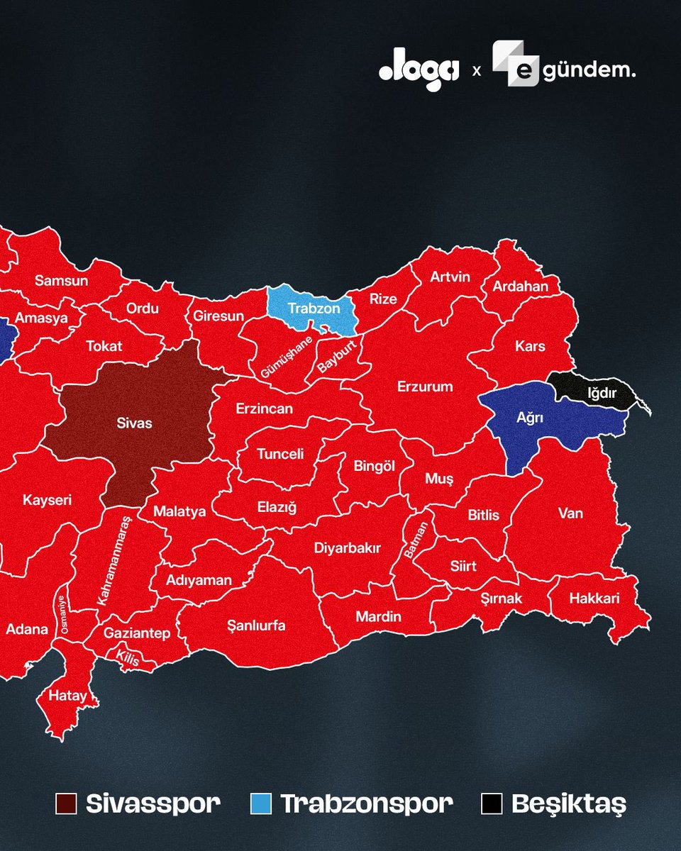 JbonitoTr's tweet photo. 🇹🇷 Türkiye’de hangi şehir hangi takımı tutuyor? 

Türkiye’de illerin hangi takımı tuttuğu belli oldu. https://t.co/3zccfjL7Mc