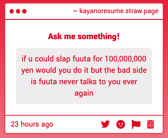 KayanoMdesign's tweet photo. Hm... 
No, I wouldn't do it. Slapping people is just wrong. 😇 https://t.co/PtqP5JoZtl