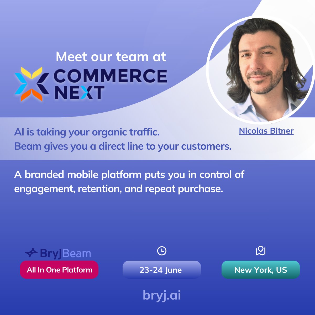 Bryj_ai's tweet photo. Commerce brands need more than rented channels to build lasting customer relationships. Bryj Beam helps teams launch branded mobile apps faster, activate engagement tools, and drive repeat purchases.
Learn more about Beam at: https://t.co/E3rRjoGbps https://t.co/qcMVTXPSer