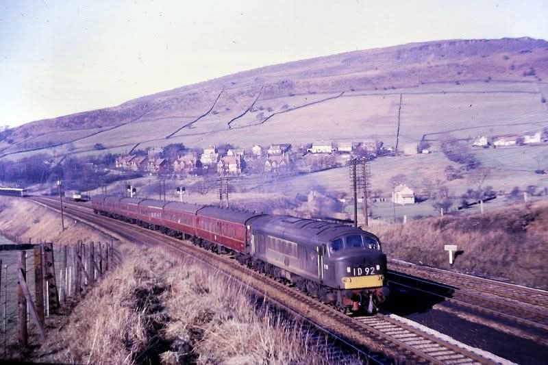 adipullenLNER's tweet photo. Sulzer Type 4 No. D165 approaching Chinley North Junction on February 18th 1967 with a Manchester (Central) to Nottingham (Midland) stopping service. In just over two weeks time all the stations between Chinley and Matlock would close forever on March 6th 1967. [J. Sutherland]. https://t.co/5O1ujjwmPs