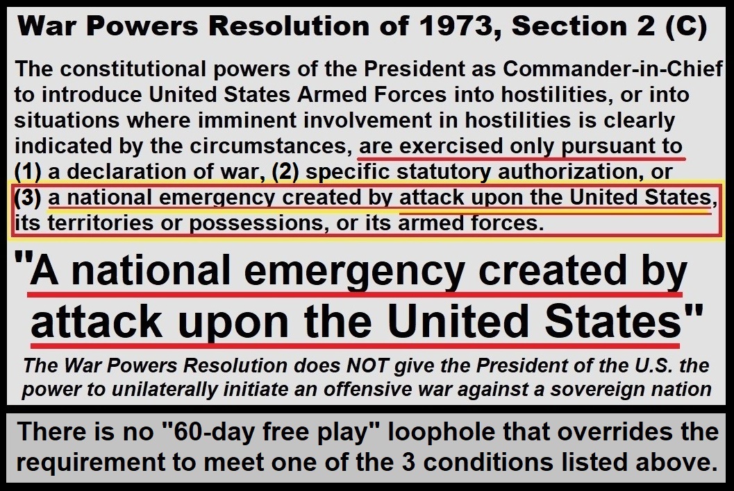 Matt_Bracken48's tweet photo. What Trump says, and what the black-letter-law War Powers Resolution says.
Compare and contrast. https://t.co/y68TJmwhNP