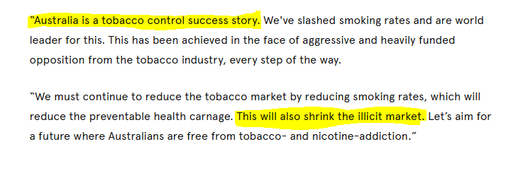 Vapingit's tweet photo. Professor Becky Freeman’s 2025 attempt to gaslight my Australian friends has aged well.

"Australia is a tobacco control success story"...
"This will also shrink the illicit market"....

 https://t.co/JxGVeipqkp

Nothing demonstrates how fluent tobacco control experts are in being arrogantly, confidently, and  galactically wrong quite like this.