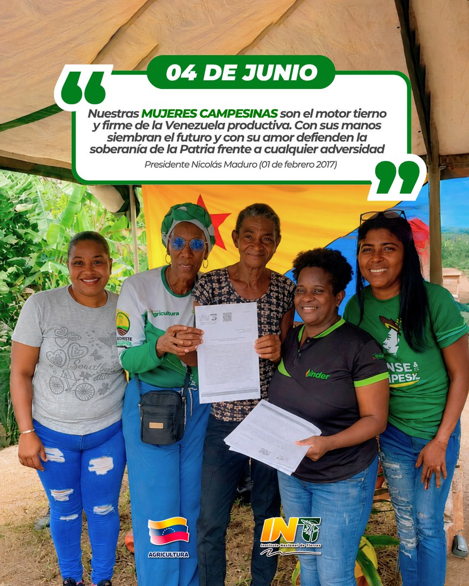 INTi_Venezuela's tweet photo. El esfuerzo de la mujer campesina impulsa el desarrollo de la Venezuela productiva.

Sus manos siembran el futuro de la tierra y defienden la soberanía nacional. 

Avanzamos con la fuerza y la firmeza de nuestras productoras del campo. 

#MujerCampesina #SoberaníaAlimentaria https://t.co/pSU1pgXZtS