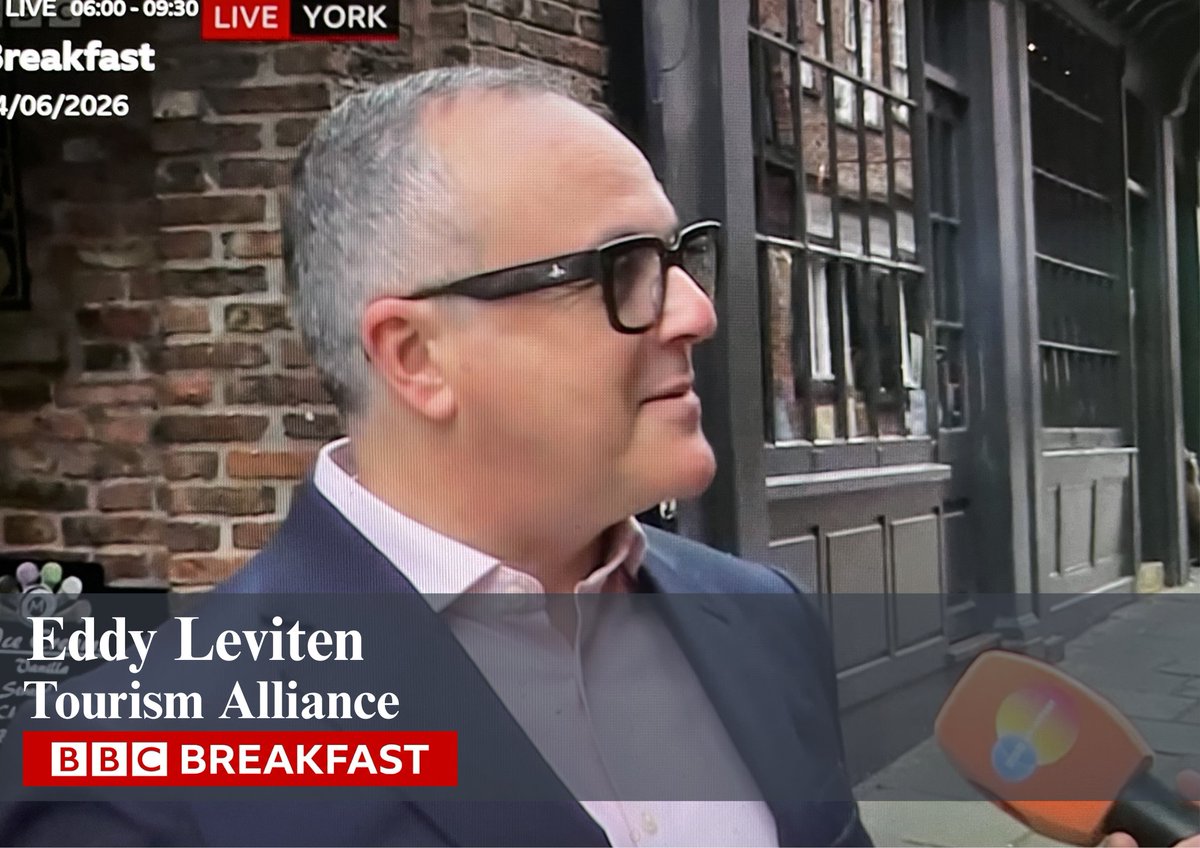 tourismsvoice's tweet photo. Today @eddylev  joined @BBC Breakfast from #York to champion the UK’s vibrant tourism industry – a £147bn powerhouse supporting 2.4 million jobs. With #staycations rising, it’s a huge opportunity for our local businesses. 

To remain competitive against European neighbours, we need a permanent 10% VAT rate, not just temporary cuts. We must also prioritise investment in marketing the UK – reversing recent budget cuts to @VisitBritainBiz  is essential to foster growth and secure jobs for young people. 

Watch the two-min segment here 👉https://t.co/KEhXHYexX6