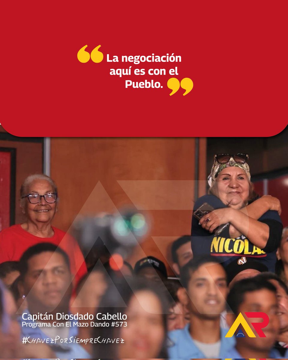ARvenceremos's tweet photo. #Destacados| El capitán Diosdado Cabello Rondón, (@dcabellor) durante la edición número 573 del programa Con El Mazo Dando, destacó que la fortaleza de la Revolución Bolivariana es que "el pueblo tiene voz para expresar lo que quiera".

#DiosdadoCabello #paz #justicia #Venezuela https://t.co/fcI3hOR6FZ