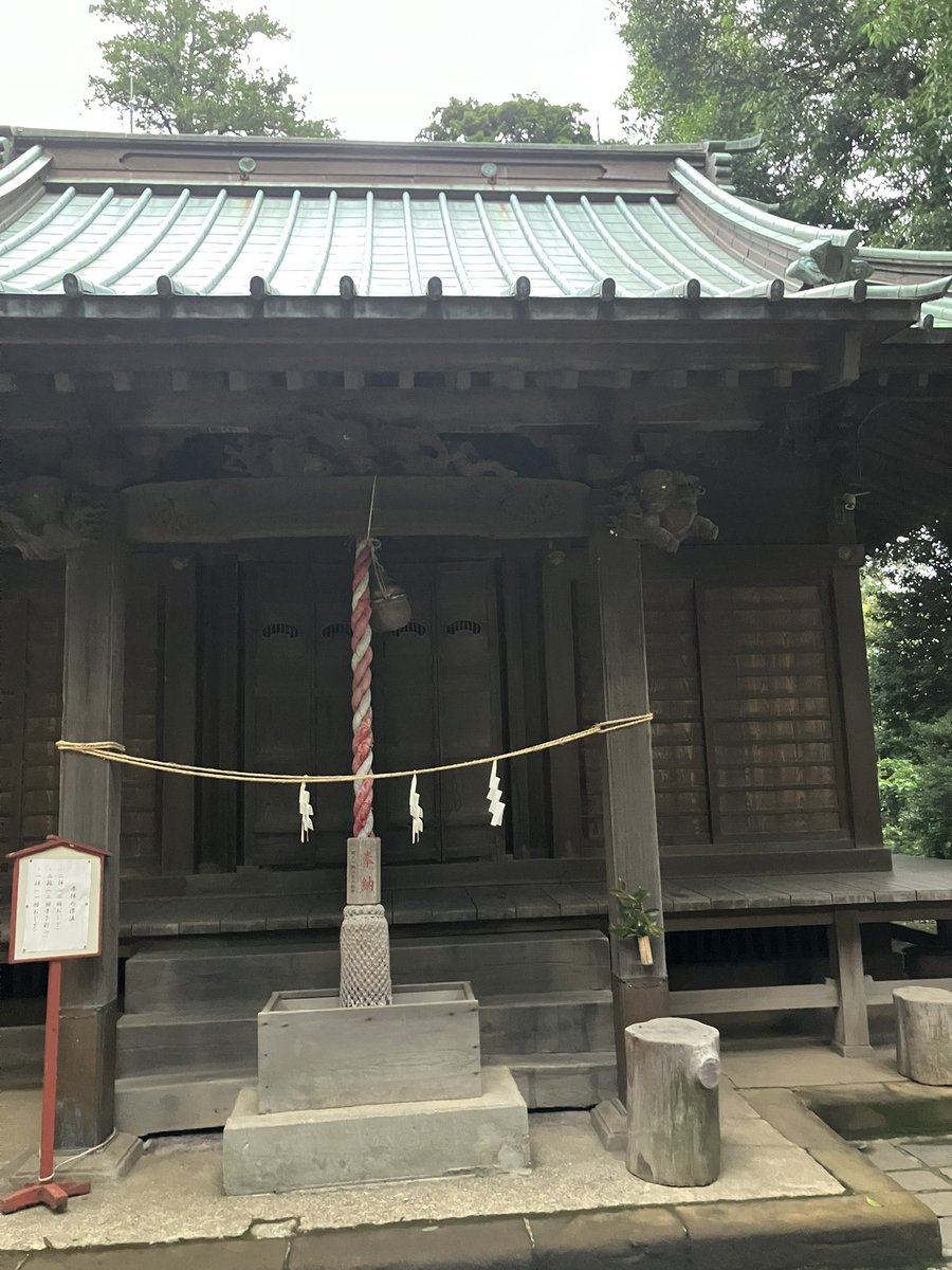 if_itself's tweet photo. 戸塚の王子神社。しめ縄の位置低くない？　ズレ落ちてしまったのかなと一瞬思ったのですが、他の縄も全部この位置だったので、どうやらこの神社の芸風みたい。 https://t.co/A8sfhvqOKc