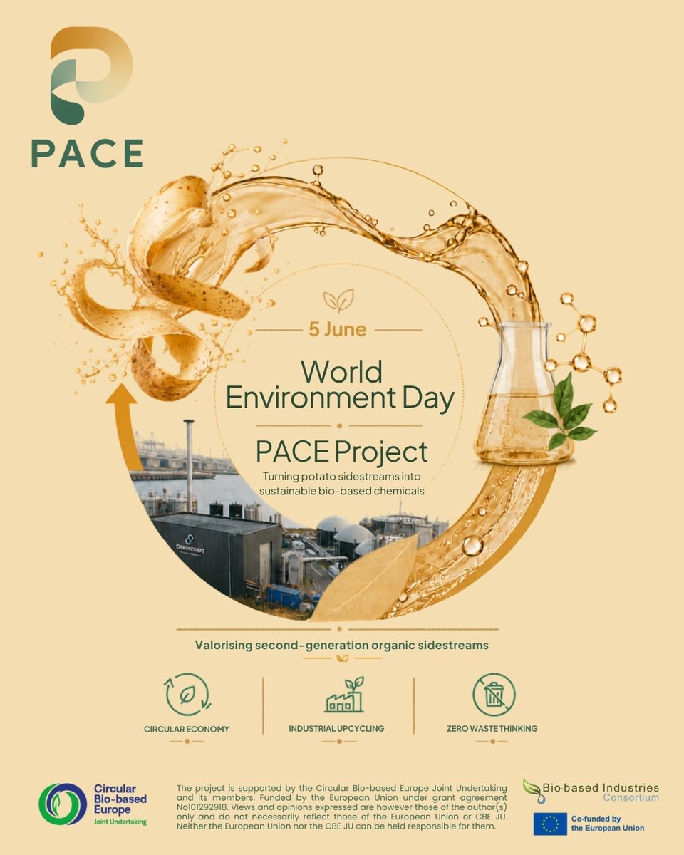 Pace_eu_project's tweet photo. ๐ On World Environment Day, we are reminded that sustainability starts with smarter resource use.
This is the vision behind PACE: turning organic sidestreams into high-value bio-based chemicals for a more circular, resource-efficient bioeconomy.
#PACE #PACEProject #CBEJU https://t.co/2I4iB7rXHG
