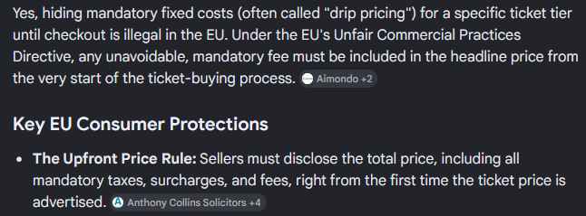 MeliaeCitrus's tweet photo. @randiv0r_ Selling tickets as donations to get out of having to uphold EU consumer rights 
Hiding a fixed cost for certain ticket tier 
Mistreatment of consumers at location  

I ain't got the time nor the money but if they piss off the wrong rich fan the lawsuit would be hilariously easy https://t.co/CWShHEX56C