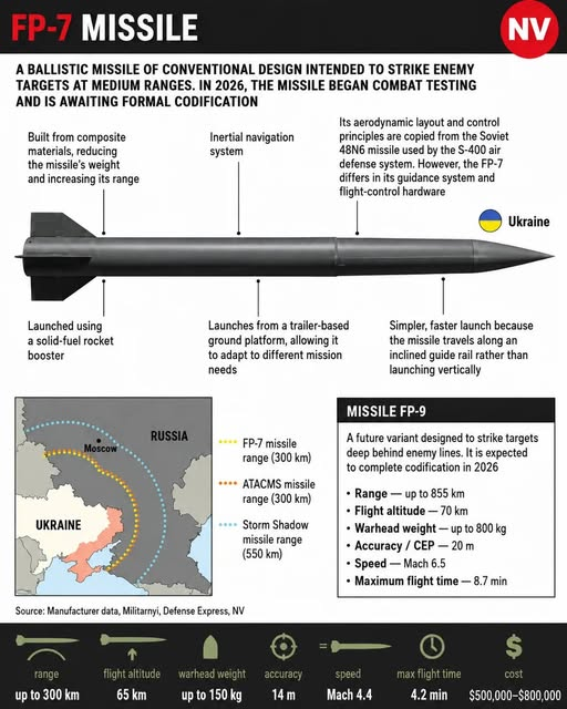 jalle51's tweet photo. 🇺🇦🔥 Fire Point: “As soon as FP-9 works – the next flight will go to Moscow.”
Ukraine could strike Moscow with its new FP-9 ballistic missiles as early as this summer or early fall, according to Fire Point’s chief designer Denys Shtilerman.

He says everything is ready except the engine — and that engine tests will take place this month.
If the test flight works:
“The next flight will be launched to Moscow.”

What FP-9 means:
– Range: 855 km
– Warhead: 800 kg
– Length: 9.5 meters
– Larger than the Russian Iskander missile
– Built to reach Moscow, Tula, Bryansk, Kursk, Voronezh
– Ukraine plans to produce a dozen test missiles directly

Strategic goals:
– Energy facilities in Moscow could become priority targets
– FP-9 is intended to complement Ukraine’s new cheaper Patriot option to stop Russian ballistic missiles

Why this is big:
– Ukraine is moving from drones → to domestic ballistic missiles
– Moscow is coming within systematic Ukrainian range for the first time
– Fire Point openly says what many have suspected:
Ukraine is building its own deterrent.

Source: NV, Defense Express, interview with Denys Shtilerman (June 3, 2026). Always confirm political information with a reliable source.