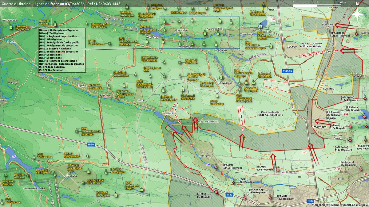 Pouletvolant3's tweet photo. 1/2 Guerre d'Ukraine | 03/06/26

Secteurs :
🌐 Kupiansk🔹U260603-1433
🌐 Pokrovsk-Rodynske-Hryshyne🔹U260603-1442
🌐 Ternuvate-Huliaipole🔹U260603-1449
🌐 Huliaipole-Charivne🔹U260603-1451

#UkraineRussianWar #GuerreEnUkraine https://t.co/PHa4eDUtbl