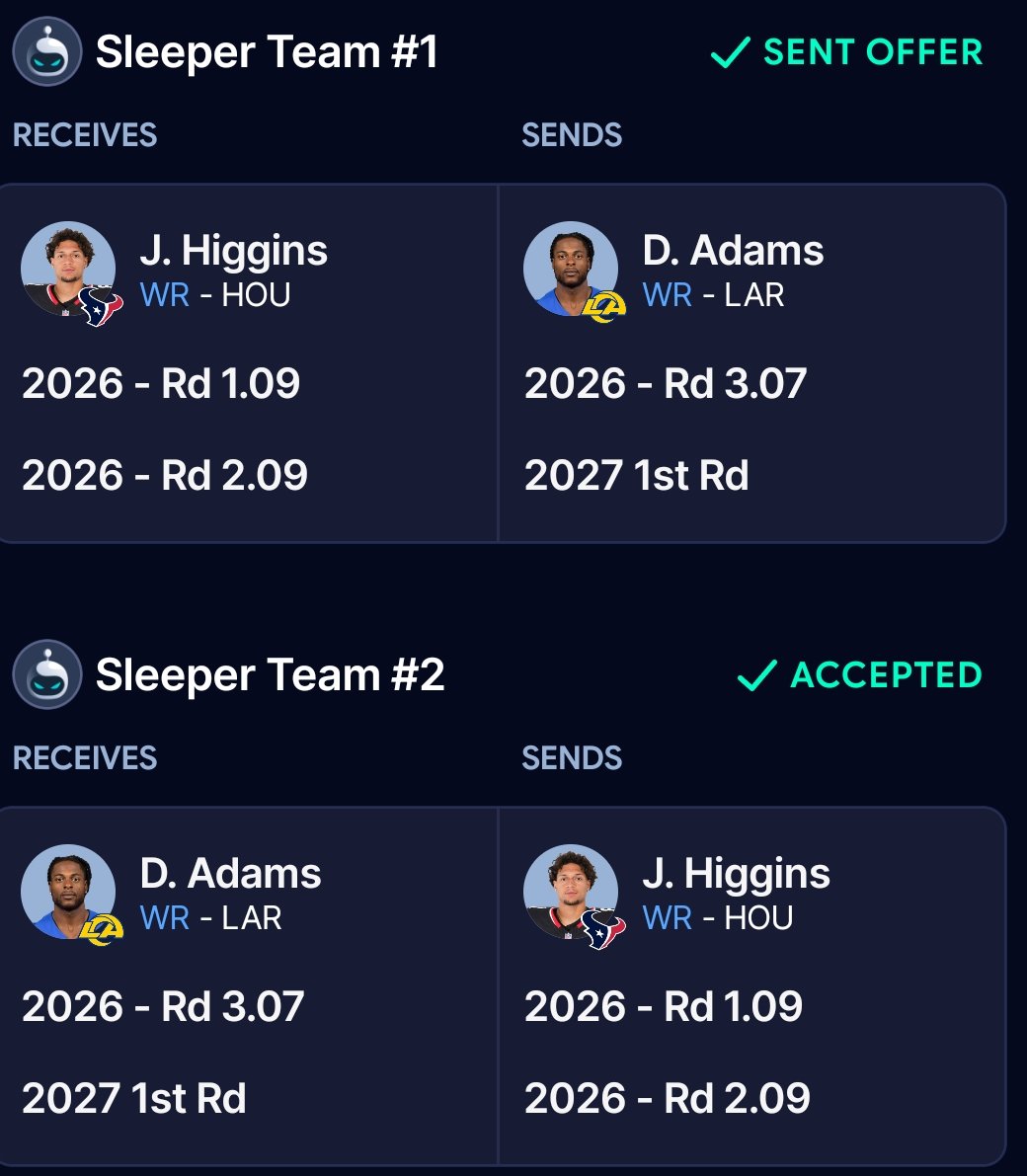 trough417's tweet photo. @FFBirdGang I sold my one Adams share during the rookie draft. I should be competing so call that a late 27 1st and I landed Concepcion and Carson Beck with that 1.09 and 2.09 https://t.co/GczHWyzamA