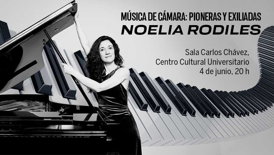 UNAM_MX's tweet photo. #HoyEnLaUNAM Noelia Rodiles 🎹, reconocida pianista española, se presenta en el #CCU. Interpreta obras de compositoras y compositores que, tras el exilio provocado por la Guerra Civil en su país 🇪🇸, desarrollaron una parte significativa de su actividad musical en México 🎼. Checa el programa > https://t.co/3EP5TgY7Ov
#AgendaUNAM