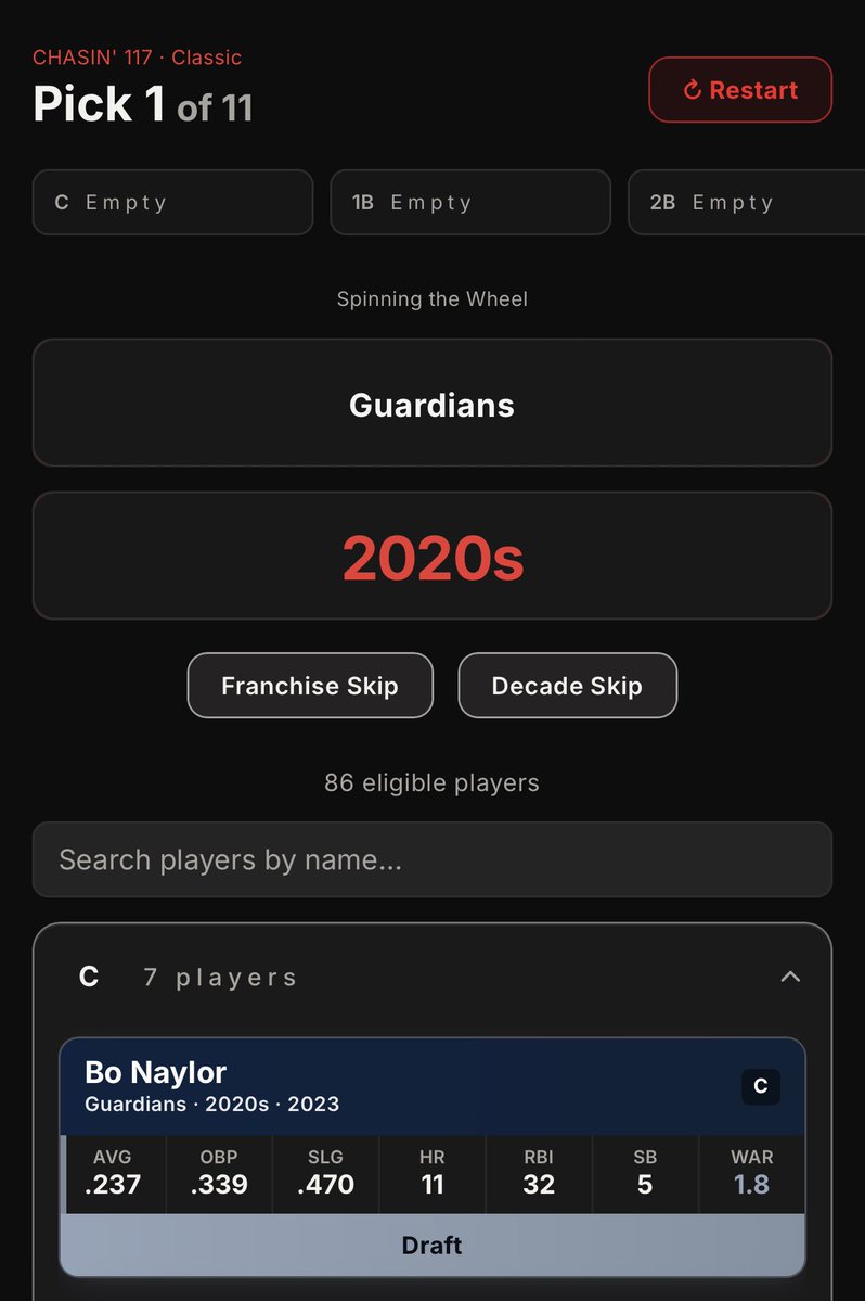 elripalda's tweet photo. Chasin’ 117 v2 is now LIVE⚾️

✅ New Playable Eras
✅ Classic + Diamond IQ modes
✅ All-new Team Mode
✅ Build the an all-time squad from one
franchise
✅ Chase the highest score and climb the leaderboards

Draft 11 players. try to break the MLB record.
Play now and share with a baseball friend 👇

https://t.co/jhHs1kQ1Sc