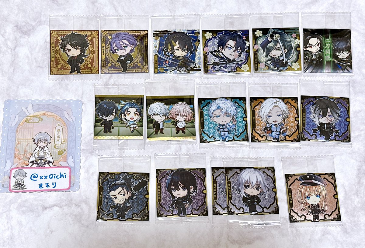 xx0ichi's tweet photo. 【交換】
刀剣乱舞 にふぉるめーしょん

譲》祝装陸奥守/歌仙
三日月/長義/日光/青江/豊前篭手切/燭台切太鼓鐘/大千鳥泛塵/雲生/雲次/実休/日本号/鯰尾/骨喰/乱/薬研/岩融今剣/石切丸/笹貫/蛍丸/京極/大倶利伽羅火車切/山姥切/小狐丸/鳴狐/同田貫

求》祝装加州/姫鶴/丙子椒林剣/面影/七星剣/小烏丸 https://t.co/rjgf0e47Oi