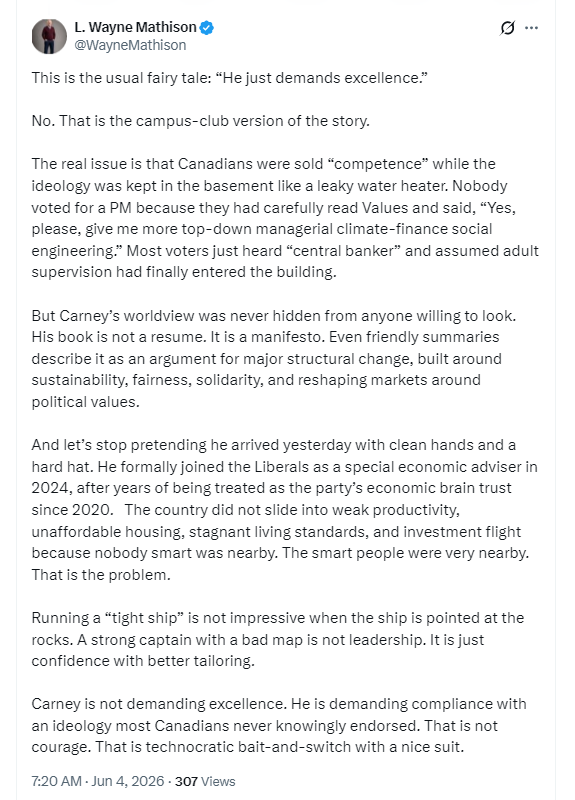 margareta_matis's tweet photo. 🇨🇦s were sold “competence” while the ideology was kept hidden in the basement. 
And let’s stop pretending he arrived yesterday... He was since 2020.
He is demanding compliance with an ideology most 🇨🇦s never knowingly endorsed.
Running a “tight ship” that is pointed at the rocks. https://t.co/hEL03YPbTF